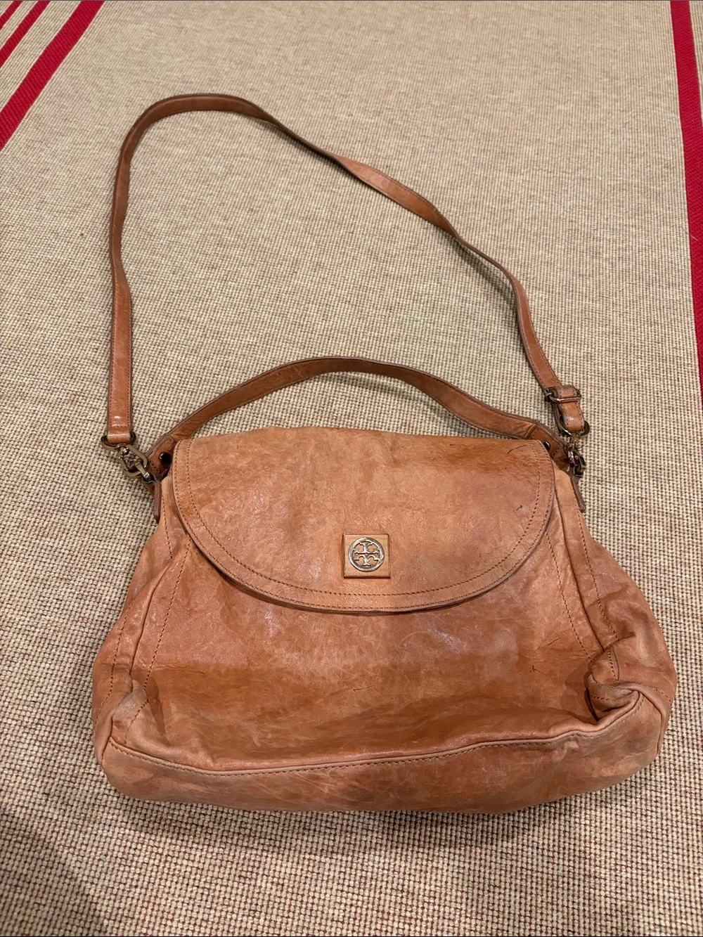 Tory Burch Designer Foldover Convertible Flap Crossbody Purse Leather Bag
